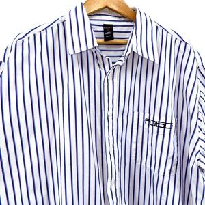Fubu MENS 2XL PRE-OWNED Striped SS Pocket Tee The Collection Y2K White/Blue/Pink